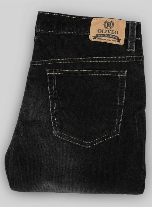 Slate Black Corduroy Stretch Jeans - Treated Hard Wash - Click Image to Close