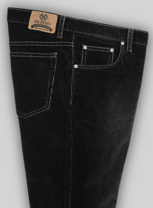 Slate Black Corduroy Stretch Jeans - Treated Hard Wash - Click Image to Close