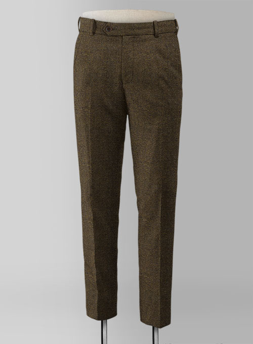 Bottle Brown Herringbone Tweed Pants - Click Image to Close