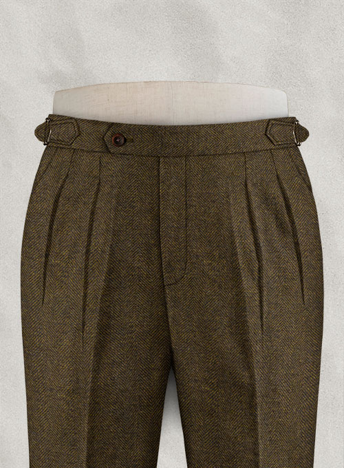Bottle Brown Herringbone Highland Tweed Trousers : Made To Measure ...