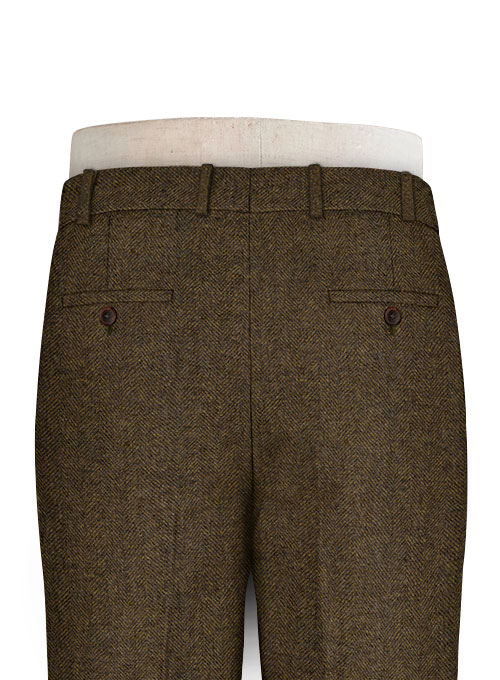 Bottle Brown Herringbone Tweed Pants - Click Image to Close