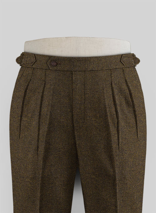 Bottle Brown Herringbone Highland Tweed Trousers