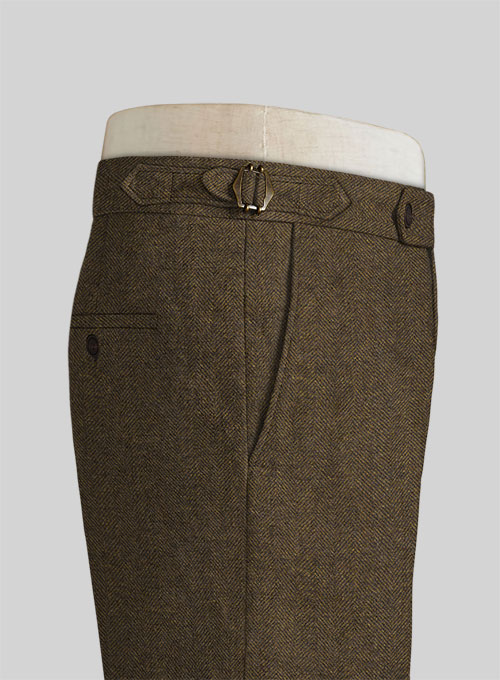 Bottle Brown Herringbone Highland Tweed Trousers - Click Image to Close