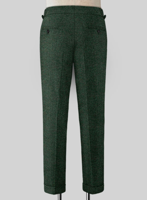 Bottle Green Herringbone Highland Tweed Trousers - Click Image to Close