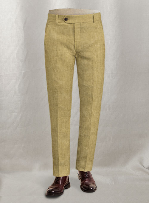British Khaki Pure Linen Pants - Click Image to Close