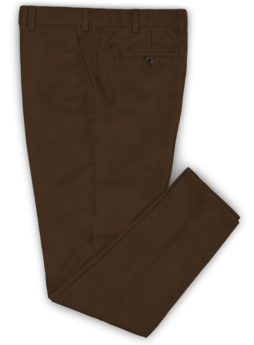 Brown Feather Cotton Canvas Stretch Chino Pants - Click Image to Close