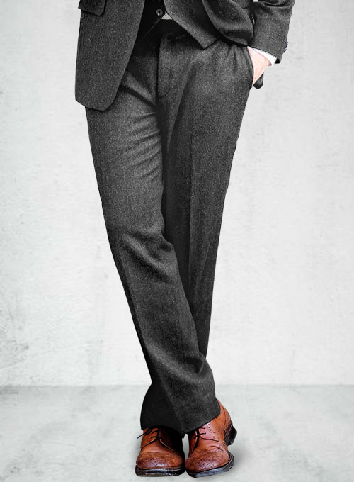 Charcoal Herringbone Tweed Pants - Click Image to Close