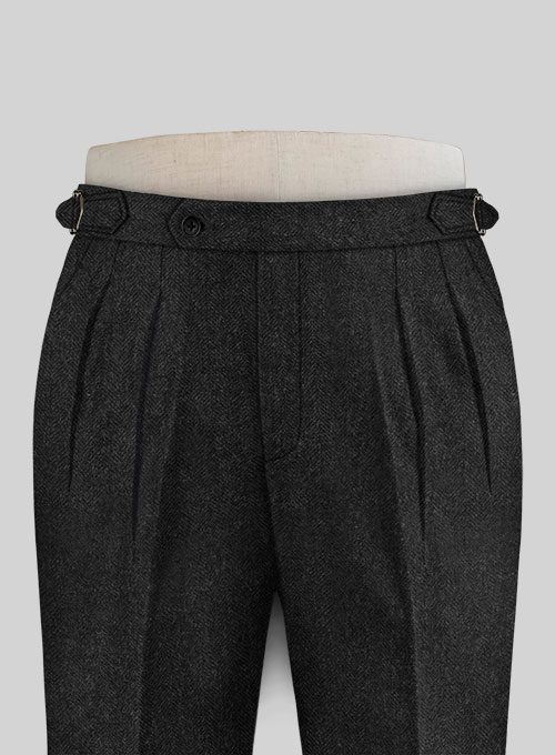 Charcoal Herringbone Highland Tweed Trousers - Click Image to Close