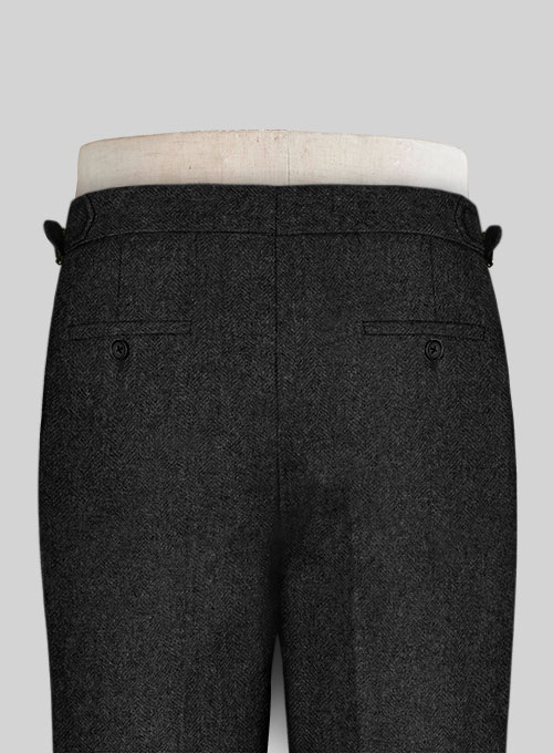 Charcoal Herringbone Highland Tweed Trousers - Click Image to Close