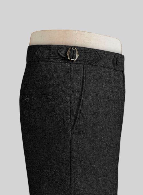 Charcoal Herringbone Highland Tweed Trousers - Click Image to Close