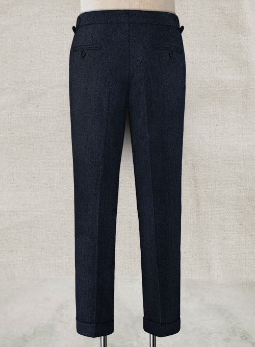 Deep Blue Herringbone Highland Tweed Trousers - Click Image to Close