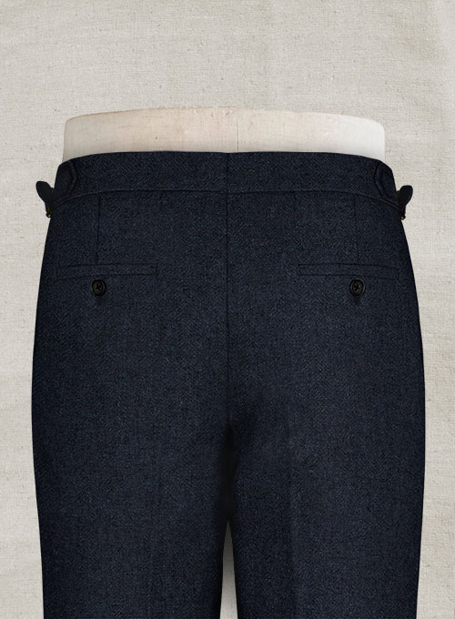 Deep Blue Herringbone Highland Tweed Trousers - Click Image to Close