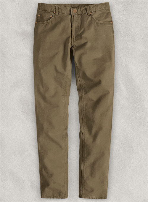 Dark Beige Feather Cotton Canvas Stretch Jeans : Made To Measure