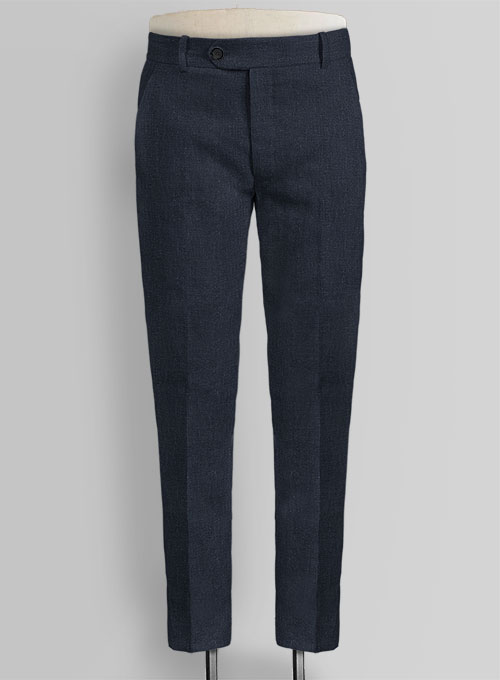 Dark Blue Pure Linen Pants - Click Image to Close