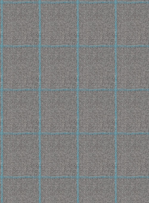 Gray Blue Windowpane Flannel Wool  Pants