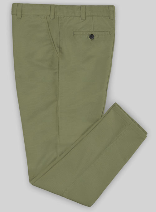 Green Feather Cotton Canvas Stretch Chino Pants - Click Image to Close