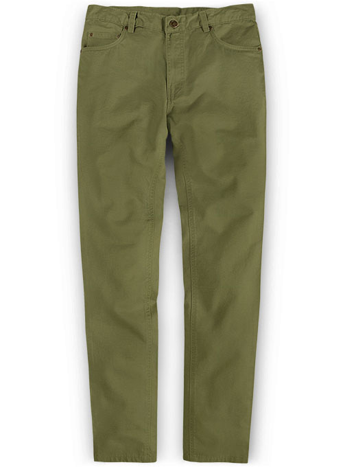 Green Feather Cotton Canvas Stretch Jeans