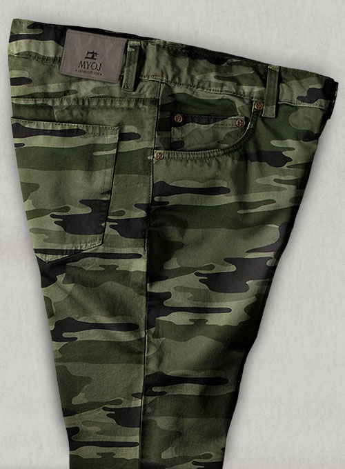 Green Stretch Camo Jeans - Click Image to Close