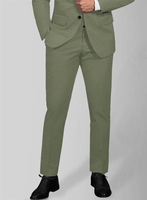 Green Feather Cotton Canvas Stretch Pants - Click Image to Close