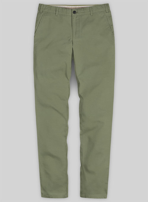 Green Feather Cotton Canvas Stretch Chino Pants