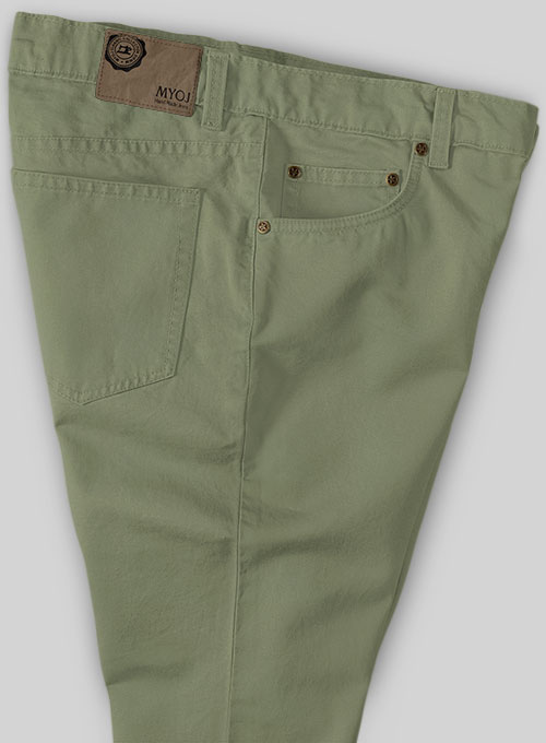 Green Feather Cotton Canvas Stretch Jeans - Click Image to Close