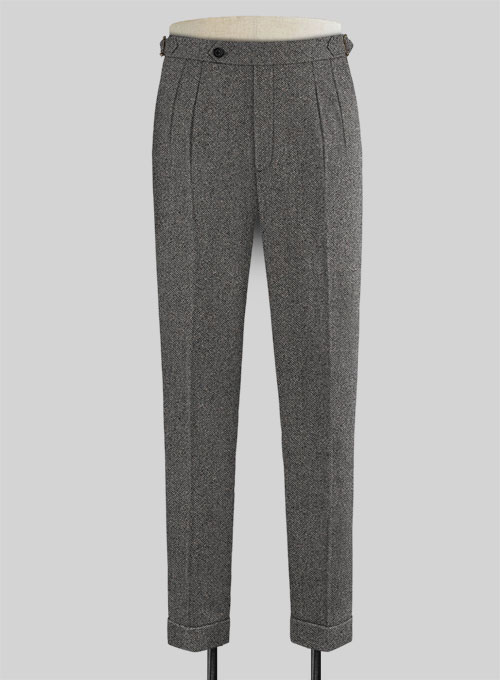 Gray Herringbone Flecks Donegal Highland Tweed Trousers