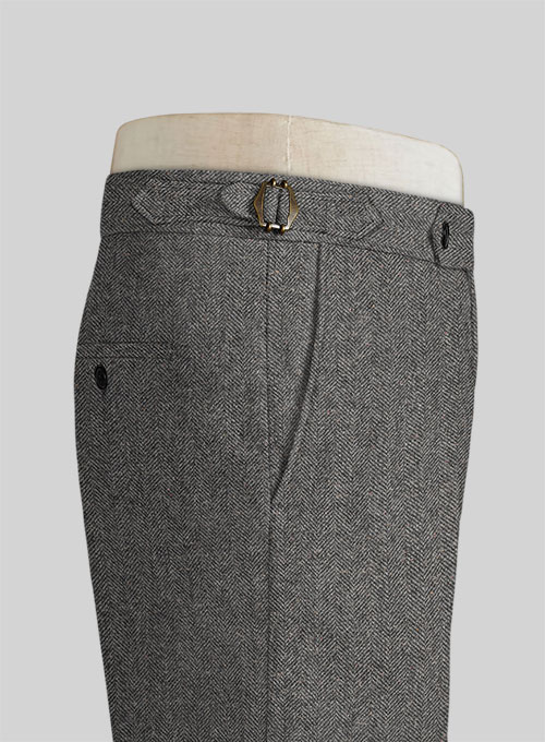 Mens Trousers - Gray Herringbone Tweed