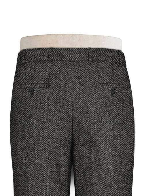 Mens Trousers - Gray Herringbone Tweed