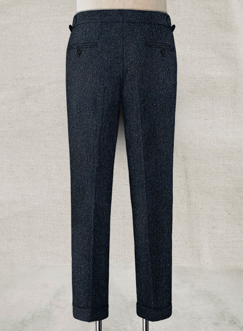 Harris Tweed Dark Blue Herringbone Highland Trousers