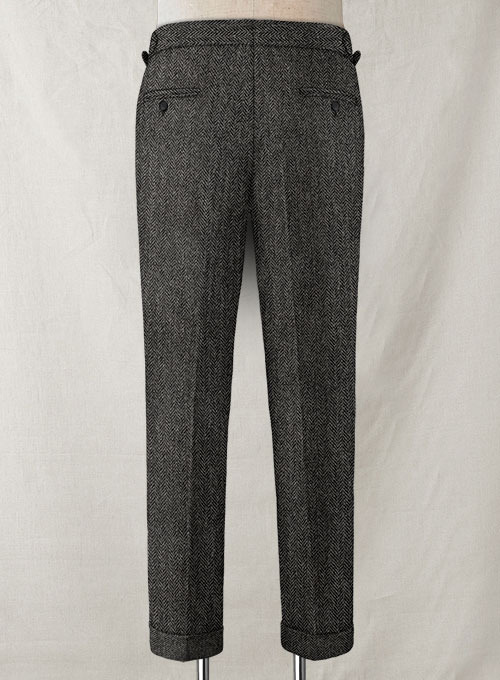 Harris Tweed Dark Gray Herringbone Highland Trousers