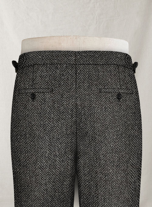 Harris Tweed Dark Gray Herringbone Highland Trousers