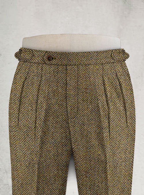 Harris Tweed Hebridean Brown Herringbone Highland Trousers - Click Image to Close