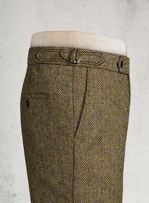 Harris Tweed Hebridean Brown Herringbone Highland Trousers - Click Image to Close