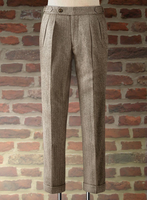 Vintage Dark Brown Herringbone Highland Tweed Trousers Made To Measure Custom Jeans For Men