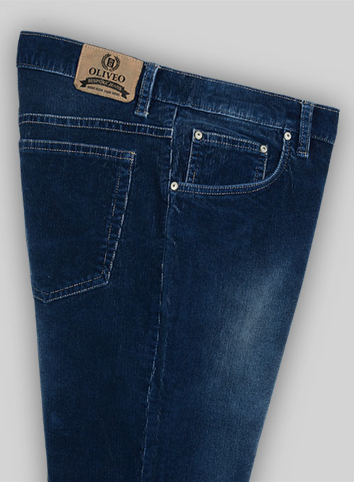 Indigo Corduroy Stretch Jeans - Treated Hard Wash - Click Image to Close