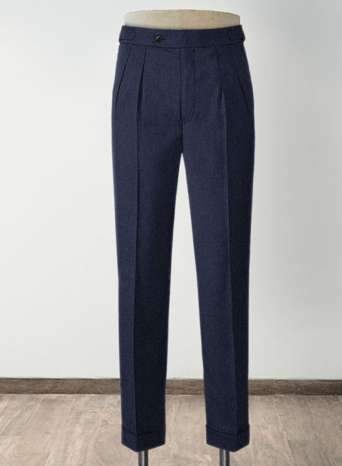 Indigo Blue Highland Flannel Wool Trousers