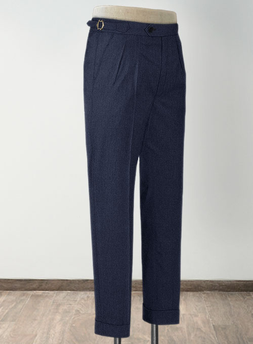 Indigo Blue Highland Flannel Wool Trousers - Click Image to Close