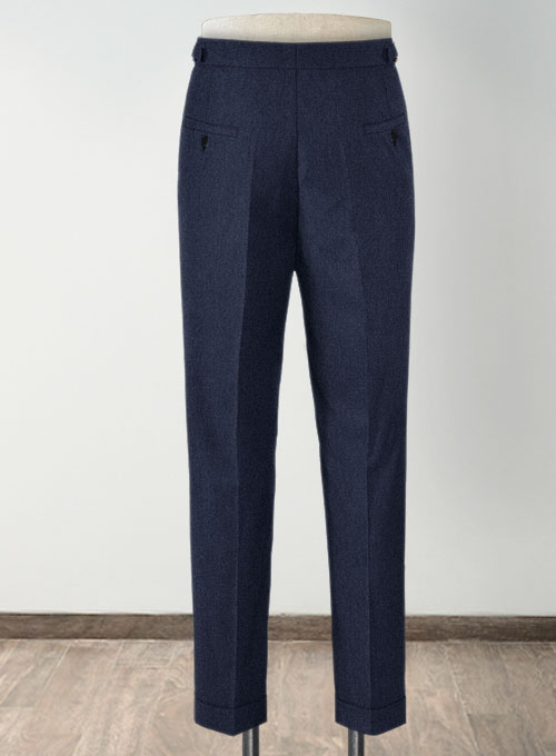 Indigo Blue Highland Flannel Wool Trousers - Click Image to Close