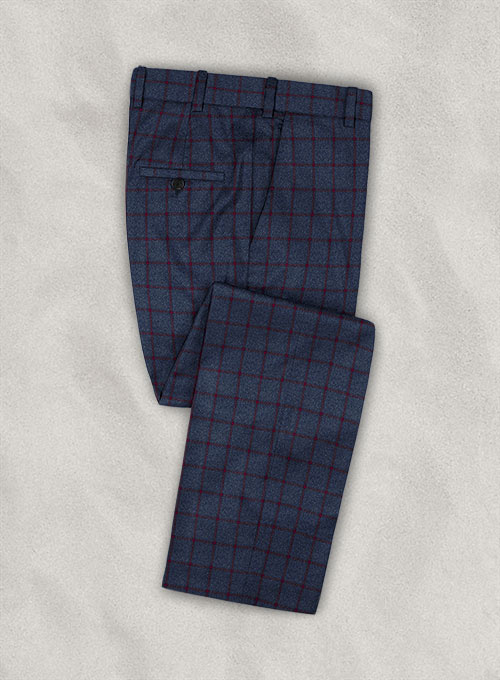 Italian Wool Cashmere Mardio Blue Checks Pants
