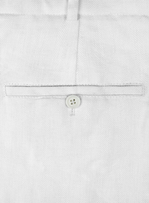 Italian White Herringbone Linen Pants