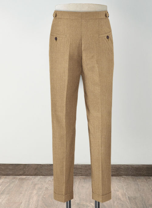 Khaki Highland Flannel Wool Trousers - Click Image to Close