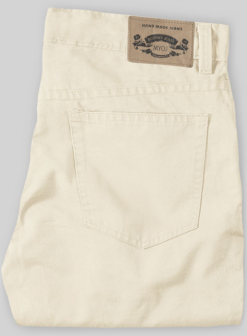 Light Beige Feather Cotton Canvas Stretch Jeans - Click Image to Close