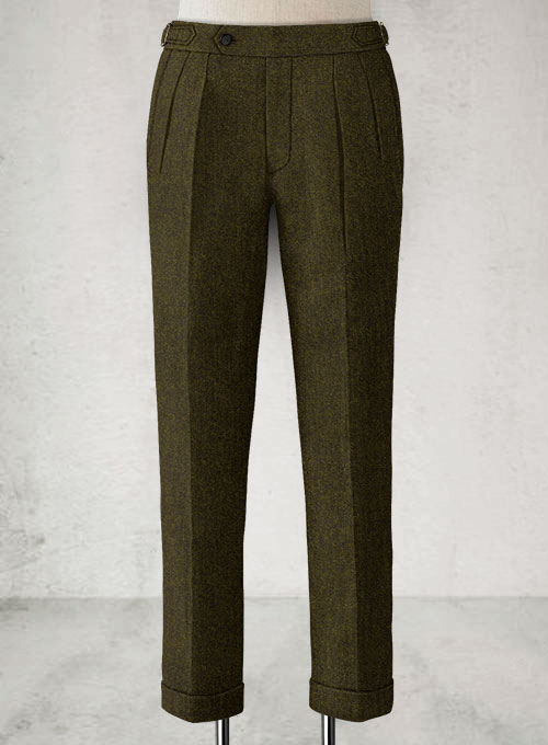 Light Weight Melange Green Highland Tweed Trousers
