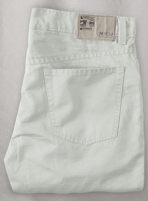 Light Gray Feather Cotton Canvas Stretch Jeans - Click Image to Close