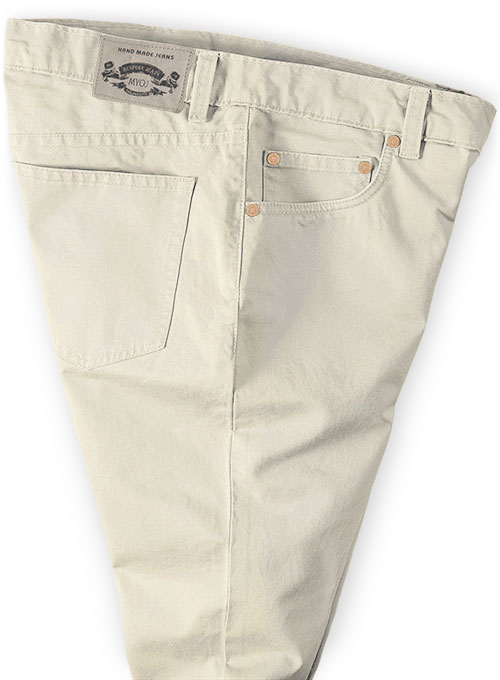 Light Beige Feather Cotton Canvas Stretch Jeans - Click Image to Close