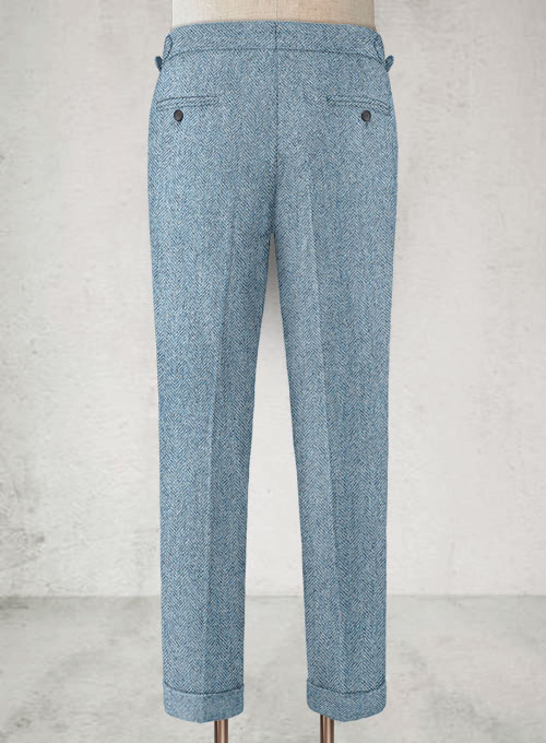 Light Blue Herringbone Highland Tweed Trousers