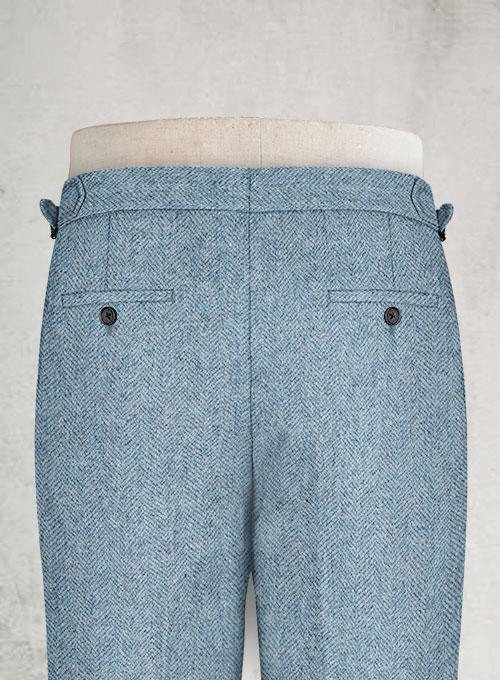 Light Blue Herringbone Highland Tweed Trousers