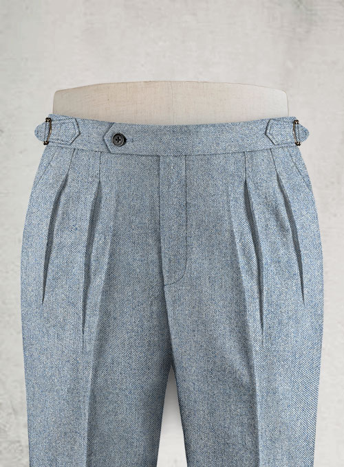 Light Blue Denim Highland Tweed Trousers - Click Image to Close