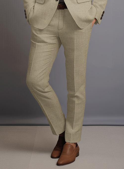 Maple Khaki Pure Linen Pants - Click Image to Close