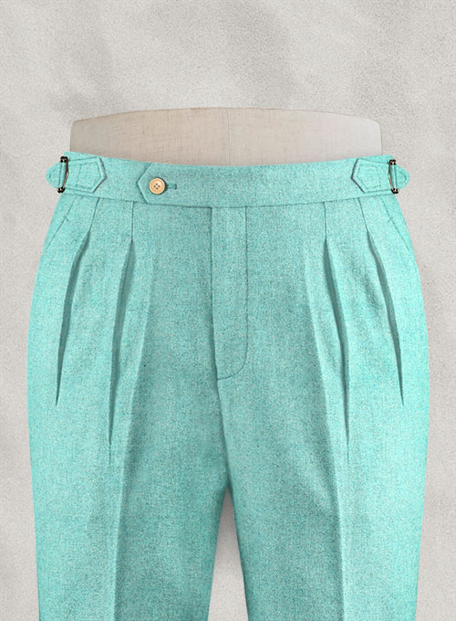 Melange Aqua Blue Highland Tweed Trousers - Click Image to Close
